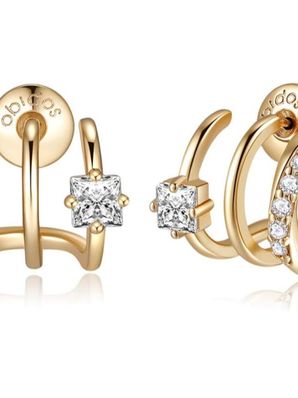 14K Gold Plated Illusion Stud Earrings for Women | Triple Huggie Hoop Earrings f